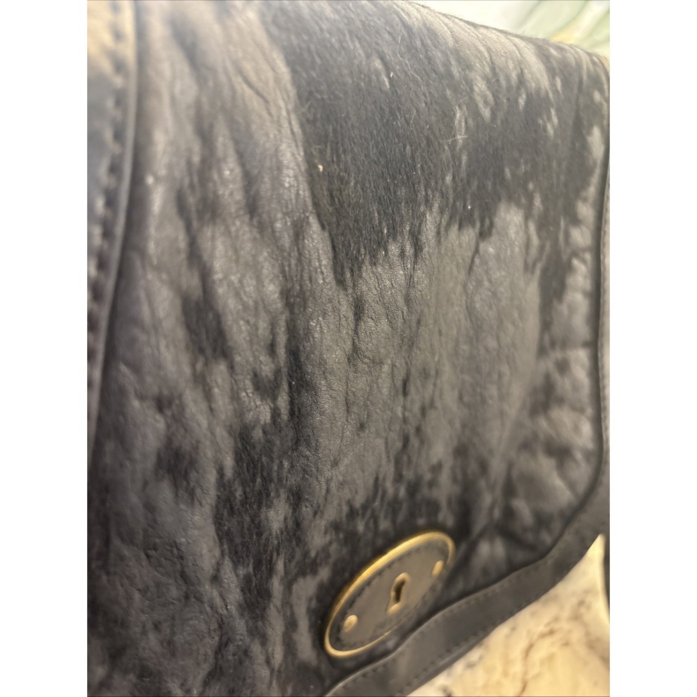 BTG FOSSIL REISSUE Black Leather Flap Calf Hair Crossbody Purse Saddle Bag READ - Picture 15 of 16